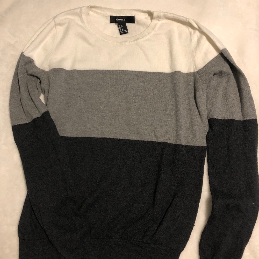 Black/Gray/White Striped Crew Sweater